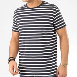 Promo 😀 Tee 👕 Shirt 990EE2K314 Bleu Marine Blanc de Esprit ✨