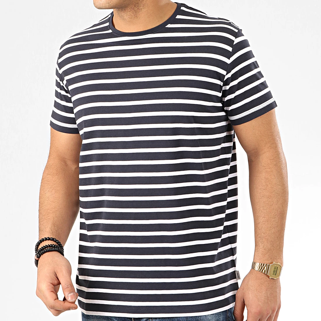 Promo 😀 Tee 👕 Shirt 990EE2K314 Bleu Marine Blanc de Esprit ✨