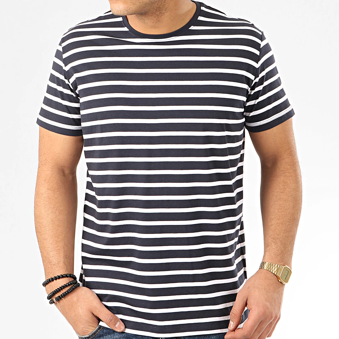 Promo 😀 Tee 👕 Shirt 990EE2K314 Bleu Marine Blanc de Esprit ✨ – Image 3