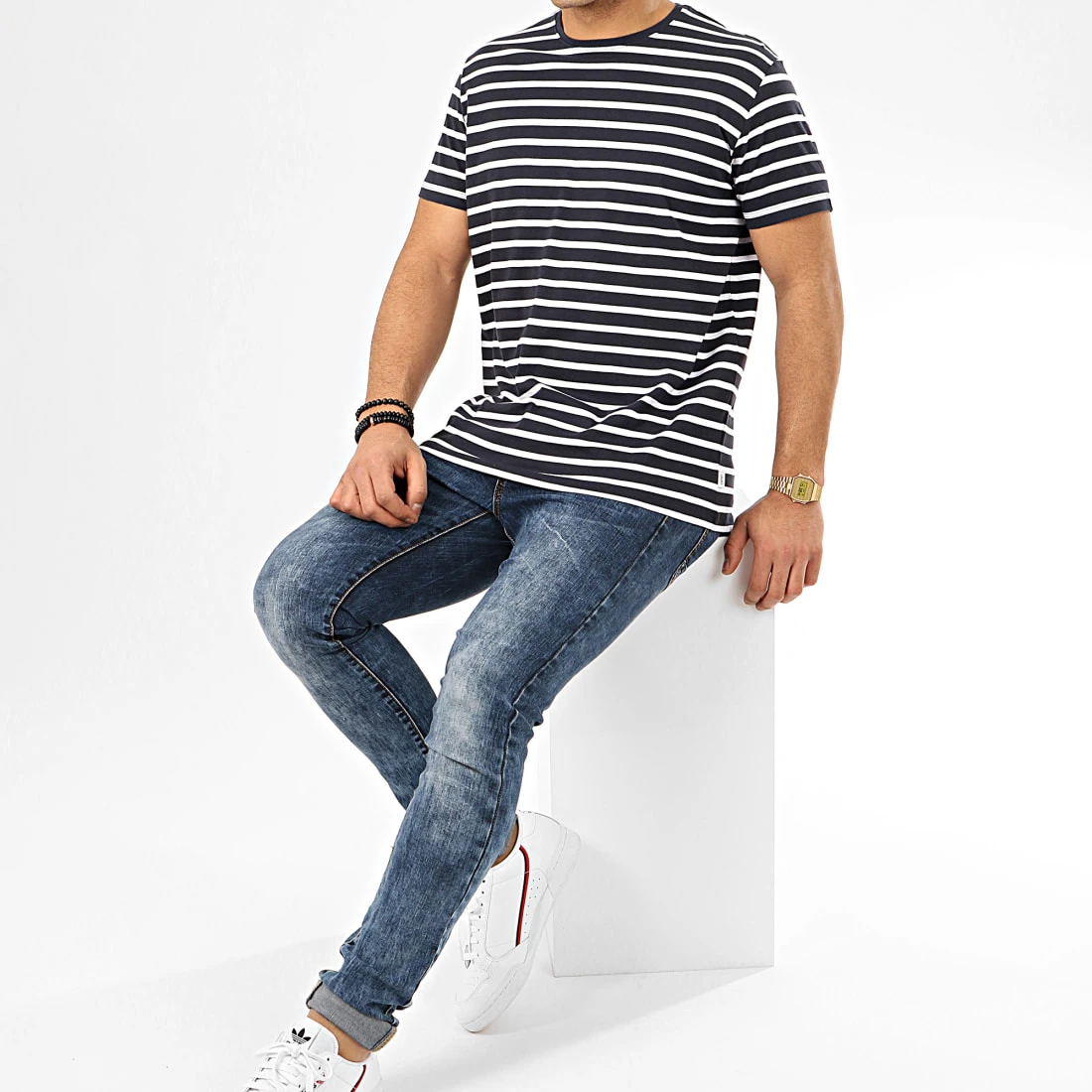 Promo 😀 Tee 👕 Shirt 990EE2K314 Bleu Marine Blanc de Esprit ✨ – Image 4