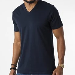 Meilleur prix ⭐ Tee 👕 Shirt Slim Col V 992EE2K318 Bleu Marine de Esprit 🛒