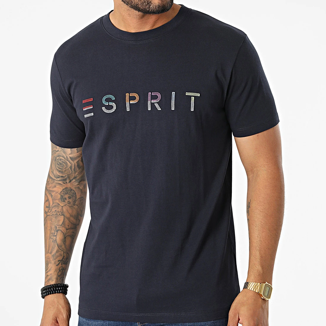 Top 10 🔥 Tee 👕 Shirt 072EE2K301 Bleu Marine de Esprit 🎉