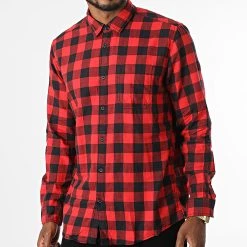Le moins cher â€ïž Chemise Manches Longues A Carreaux 992CC2F301 Rouge Noir de Esprit đ€©