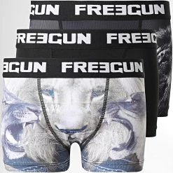 Remise 😀 Lot De 3 Boxers Enfant Print Noir Gris de Freegun 🤩