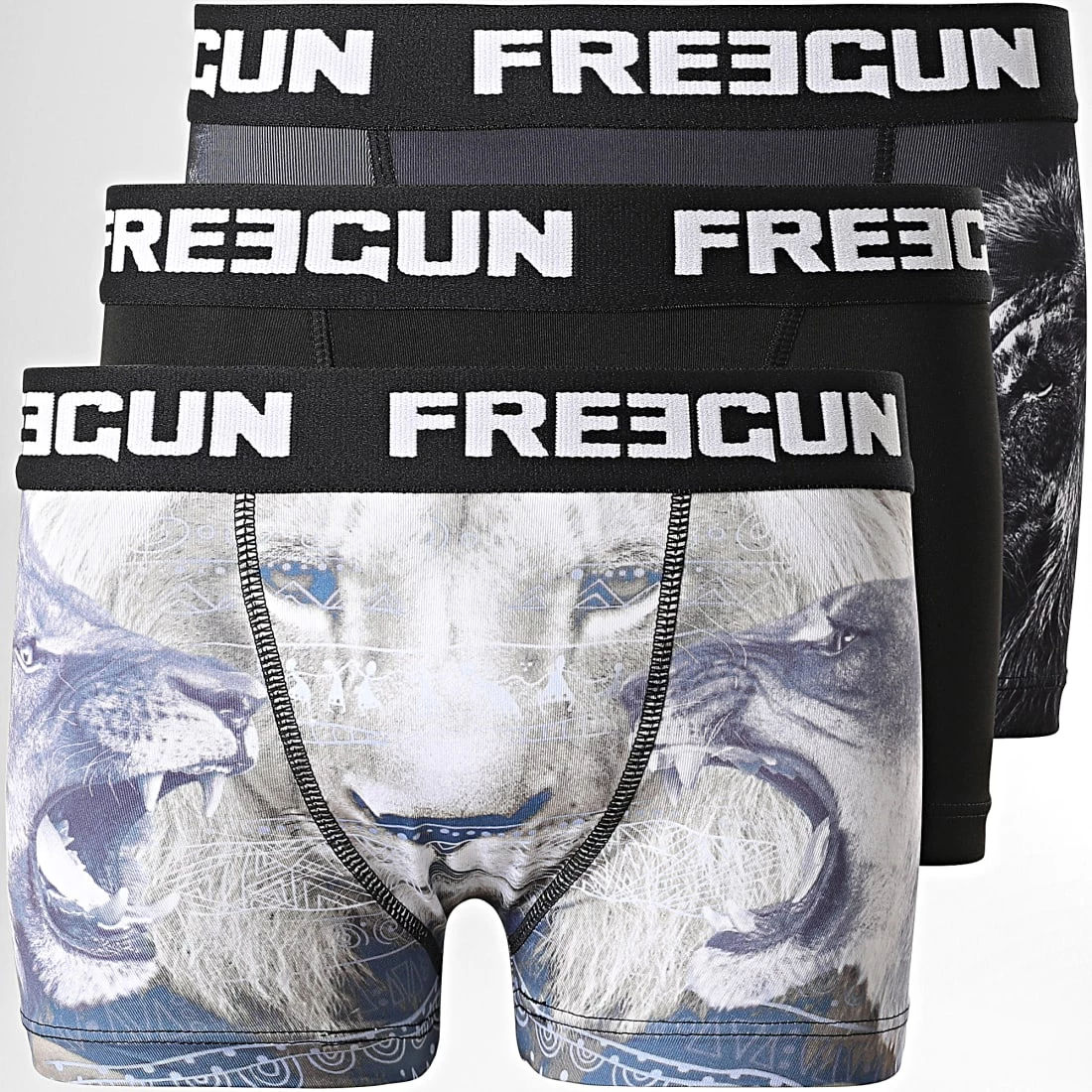 Remise 😀 Lot De 3 Boxers Enfant Print Noir Gris de Freegun 🤩