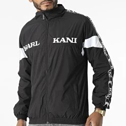 Meilleur prix 👍 Veste Zippée A Bandes Retro Tape Noir de Karl Kani ⌛