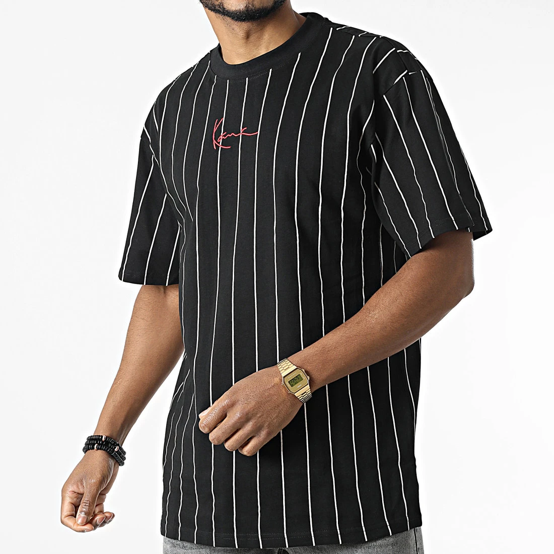 Tout neuf đ Tee đ Shirt Small Signature Pinstripe Noir de Karl Kani â â Image 3