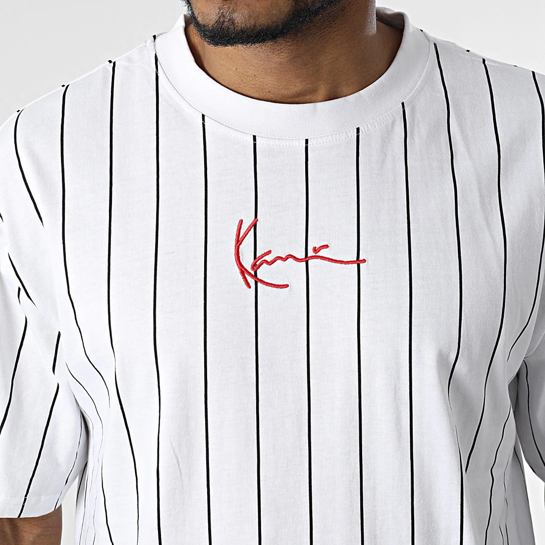 Promo 🔔 Tee 👚 Shirt Small Signature Pinstripe Blanc de Karl Kani 😍 – Image 2