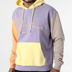 Coupon 💯 Sweat Capuche Signature Block Lila Jaune Gris Orange de Karl Kani 🔔