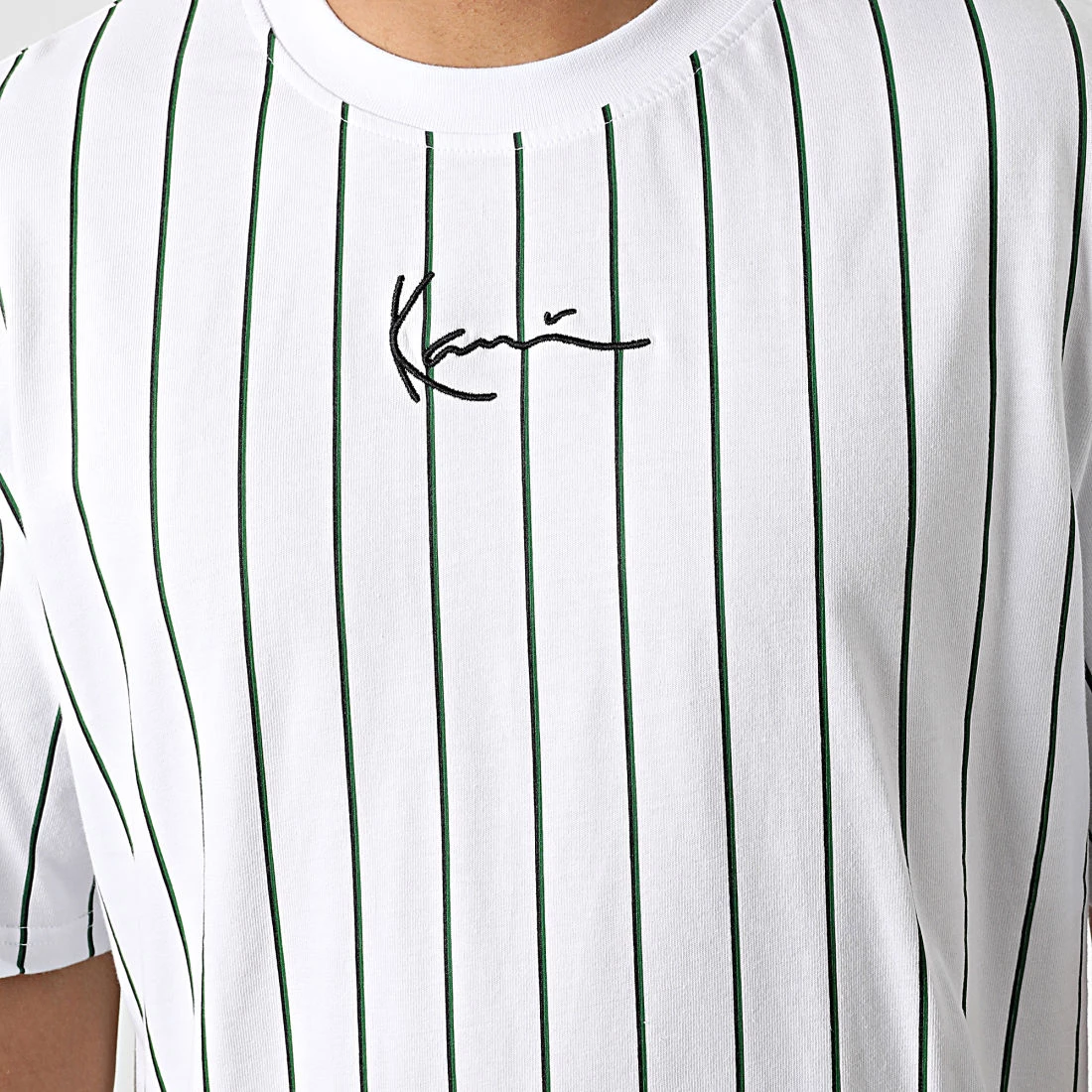 Top 10 🎉 Tee 👚 Shirt Oversize Large A Rayures Small Signature Pinstripe 6037271 Blanc de Karl Kani 🎁 – Image 2