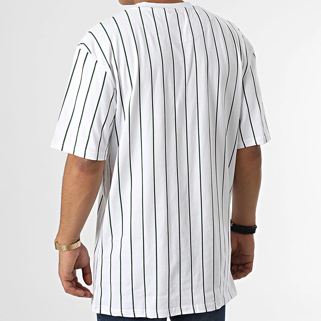 Top 10 🎉 Tee 👚 Shirt Oversize Large A Rayures Small Signature Pinstripe 6037271 Blanc de Karl Kani 🎁 – Image 4