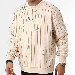 Top 10 🔥 Sweat Crewneck Small Signature Logo Pinstripe 6020889 Beige de Karl Kani 😉