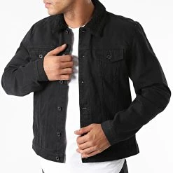 Grosses soldes 🔥 Veste Jean Col Mouton 21105905 Noir de Solid ❤️