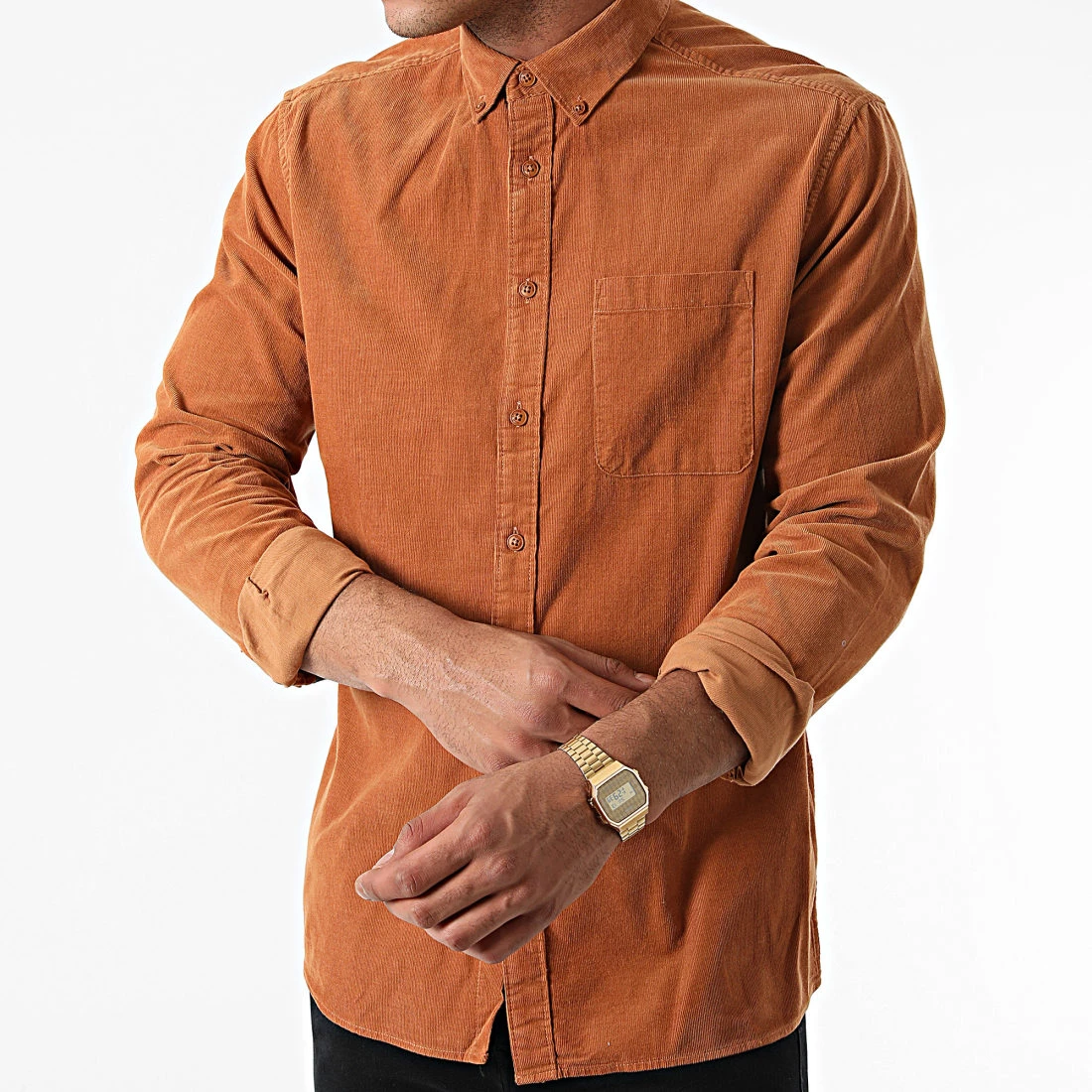 Meilleure vente ⌛ Chemise Manches Longues Velours 21104208 Camel de Solid 🎁 – Image 3