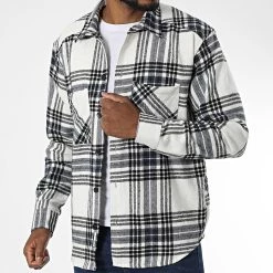 Le moins cher 🧨 Surchemise A Carreaux Chandler 21107060 Blanc Noir Bleu Marine de Solid 👏