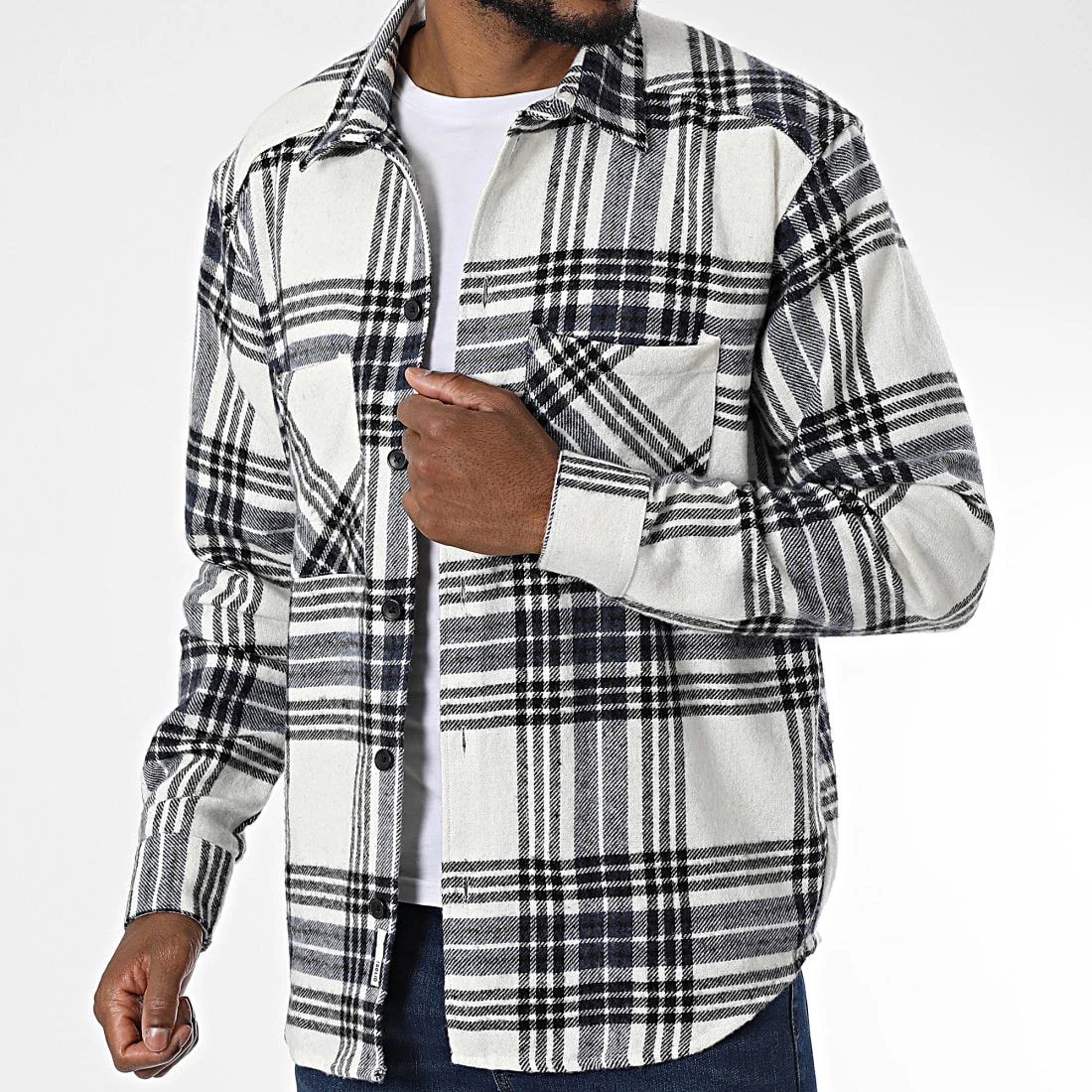 Le moins cher 🧨 Surchemise A Carreaux Chandler 21107060 Blanc Noir Bleu Marine de Solid 👏