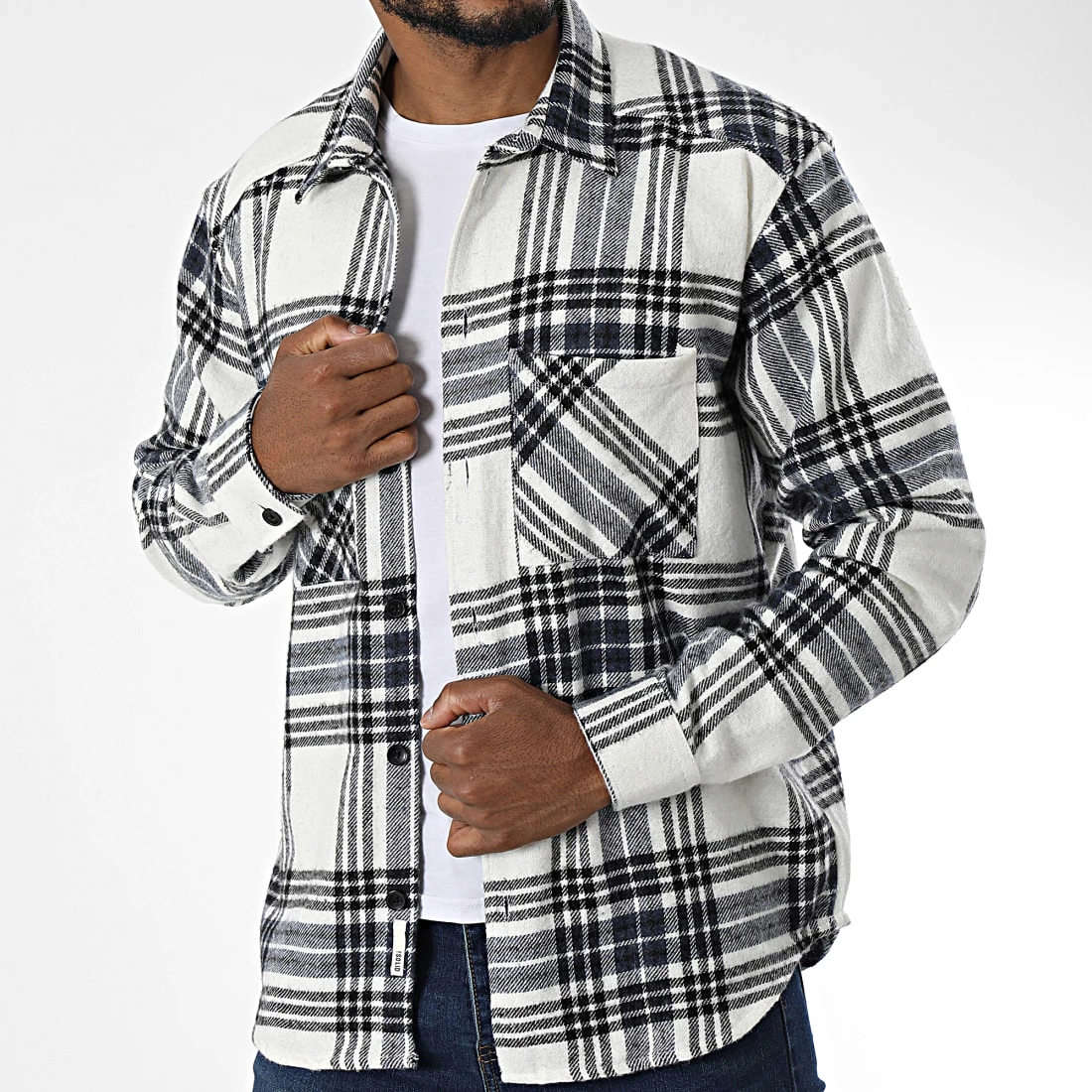 Le moins cher 🧨 Surchemise A Carreaux Chandler 21107060 Blanc Noir Bleu Marine de Solid 👏 – Image 3