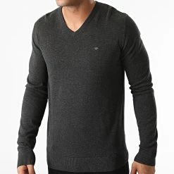 Coupon đ Pull Col V 1012820-XX-10 Gris Anthracite Chiné de Tom Tailor đ
