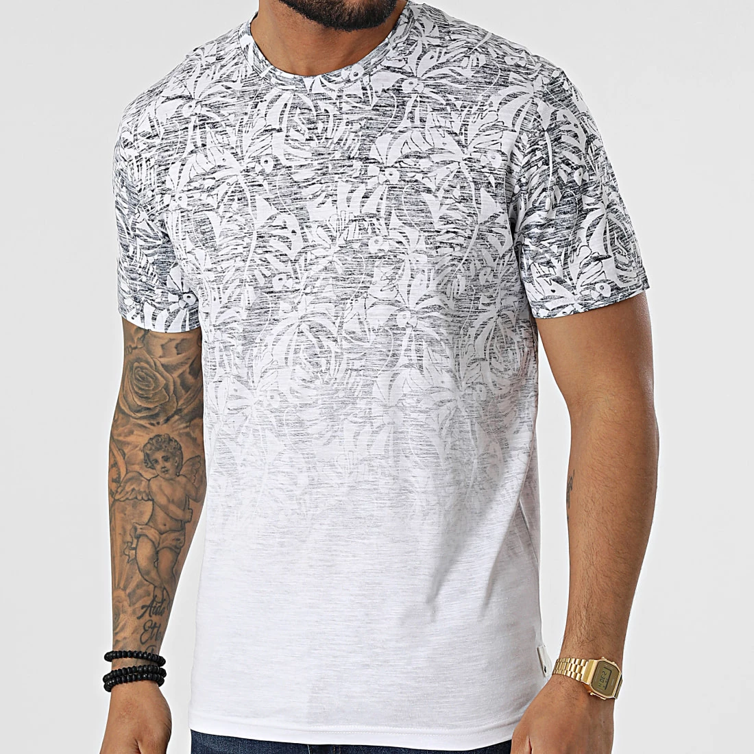 Meilleure vente ⭐ Tee 👕 Shirt Floral 1031628-XX-10 Blanc Bleu Marine de Tom Tailor 👏