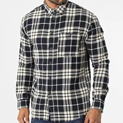 Le moins cher 😉 Chemise Manches Longues A Carreaux 1032385-XX-12 Bleu Marine Beige de Tom Tailor 💯