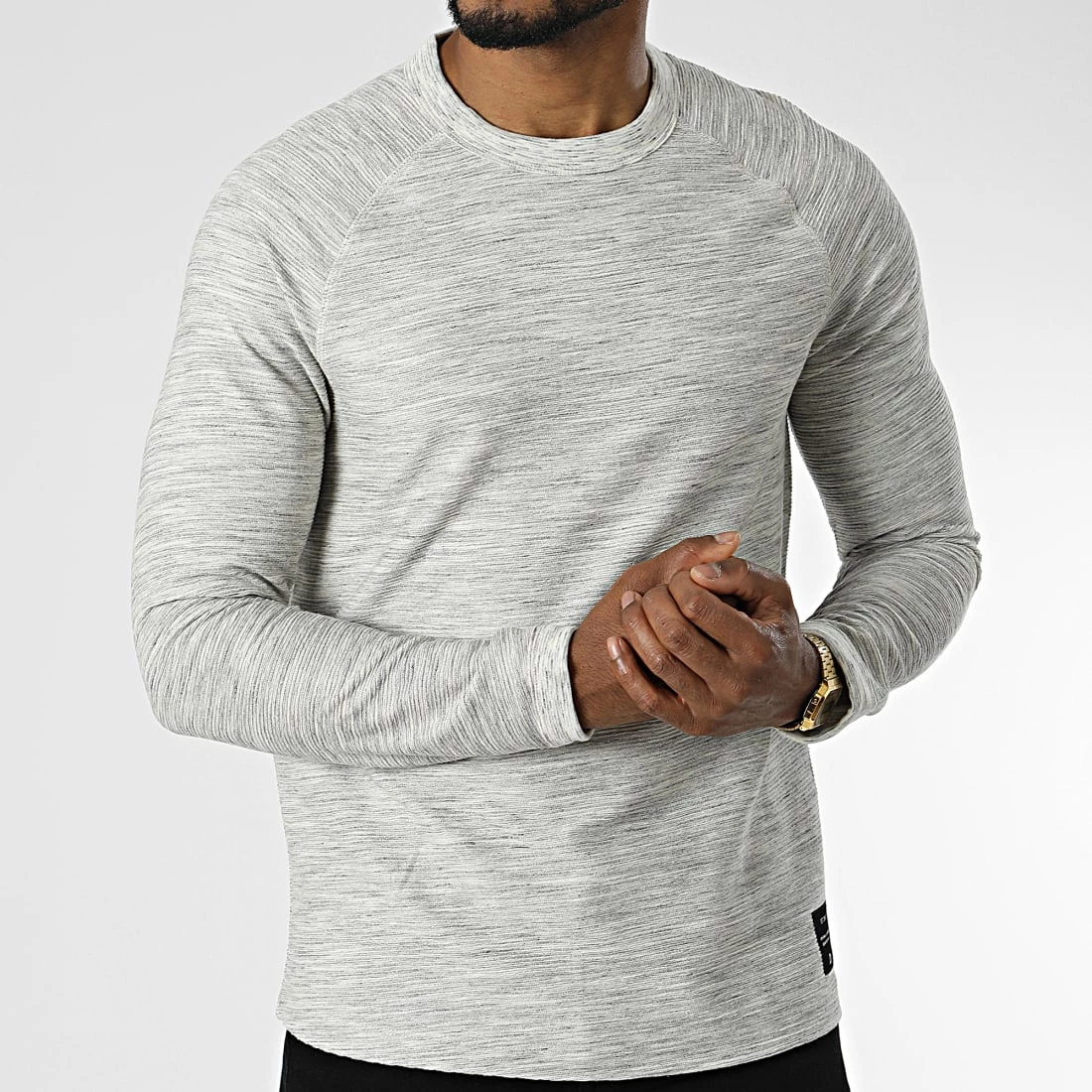 Meilleur prix 🎁 Tee 👕 Shirt Manches Longues 1033923 Gris Clair Chiné de Tom Tailor ✨ – Image 3