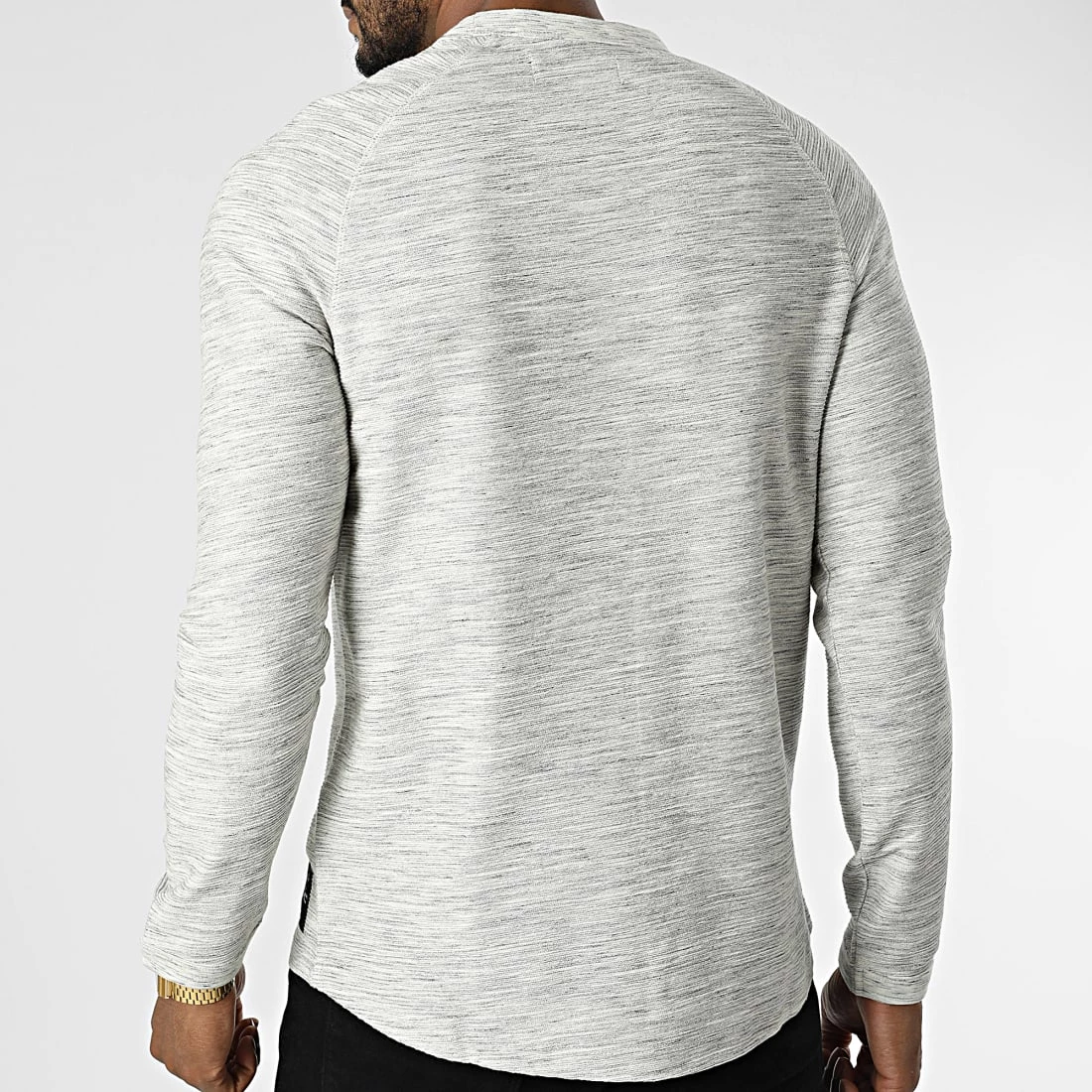 Meilleur prix 🎁 Tee 👕 Shirt Manches Longues 1033923 Gris Clair Chiné de Tom Tailor ✨ – Image 4