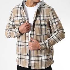 De gros 😉 Surchemise Capuche A Carreaux 1033734-XX-12 Beige de Tom Tailor ✨